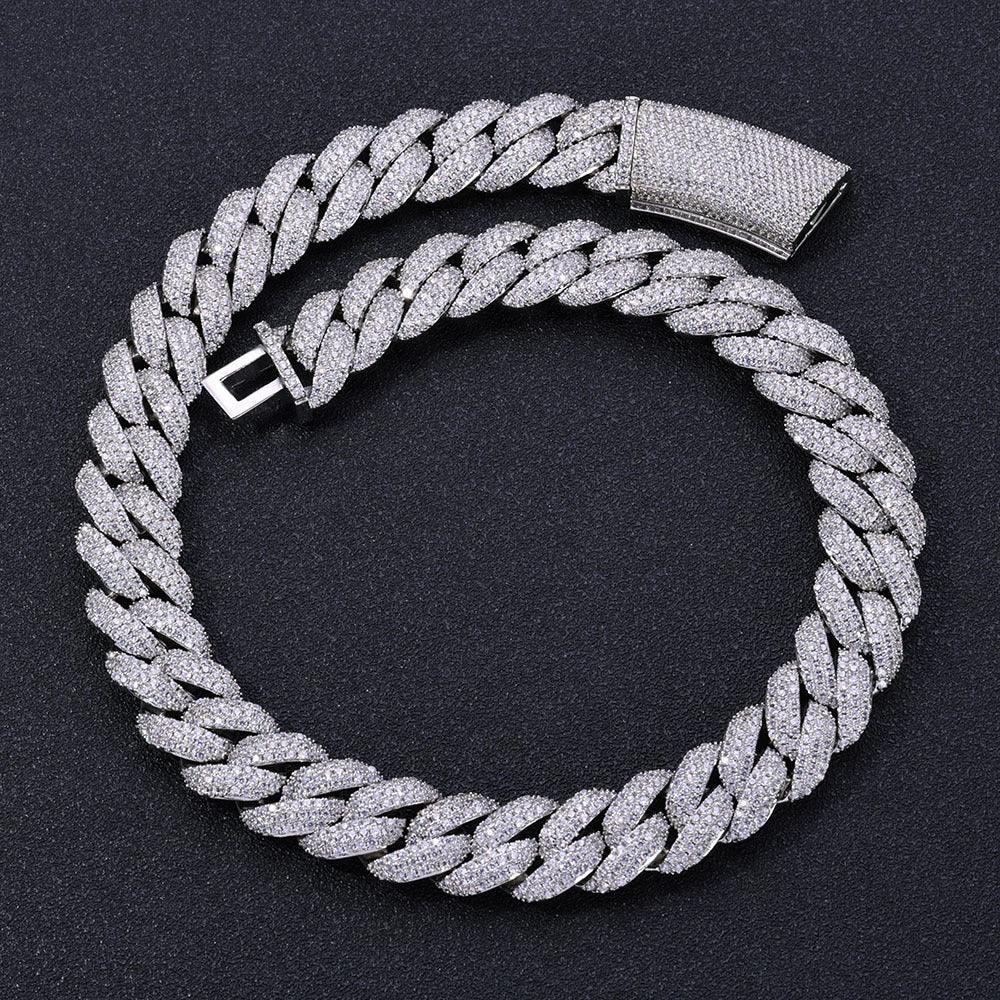 18mm Three-Row Cuban Chain Necklace with Zircon Stones - CaratixJewelry